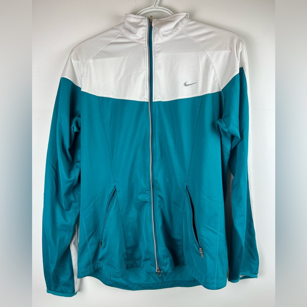 Nike Athletic Sport Track Jacket Womens Size L Teal Green White